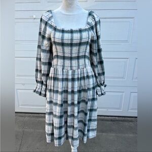Women's Madewell Lucie Smocked plaid Mini Dress Size Large
